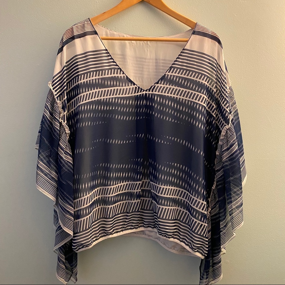 Navy Blue & White Blouse